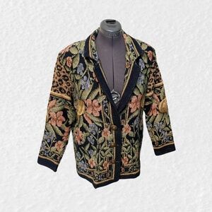 Vintage Printed Jacket. Leopard and Floral. Button up with Pockets - Size Medium